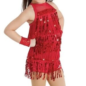 Weissman Dance Costume All Over Fringe Dress Red Sequin Fringe Size Adult XL NEW